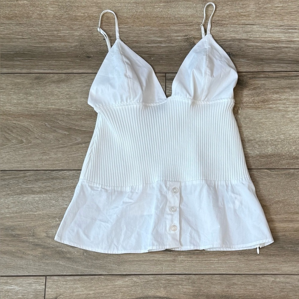 Zara White Ribbed Spaghetti Strap Top
